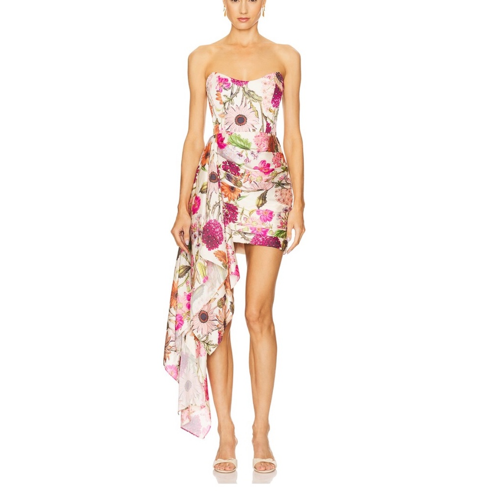 Katie May Chasing Dawn Gown, Asymmetrical Floral Dress in Pink and White